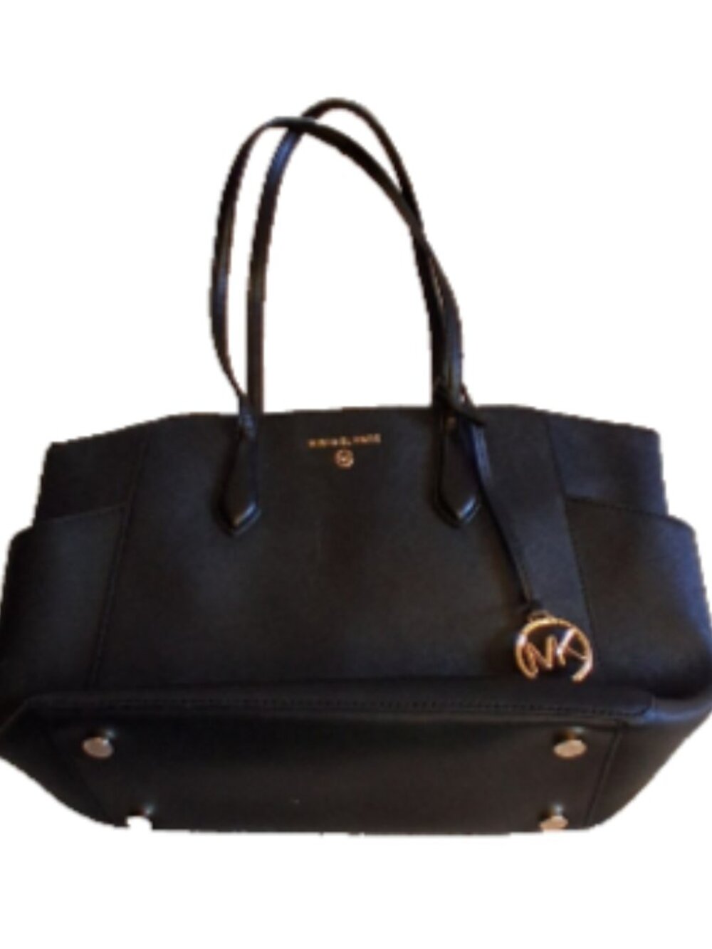 Marilyn Saffiano Leather Tote Bag Black Gold Hardware 15”W X 10”H X 4.75” Zipper